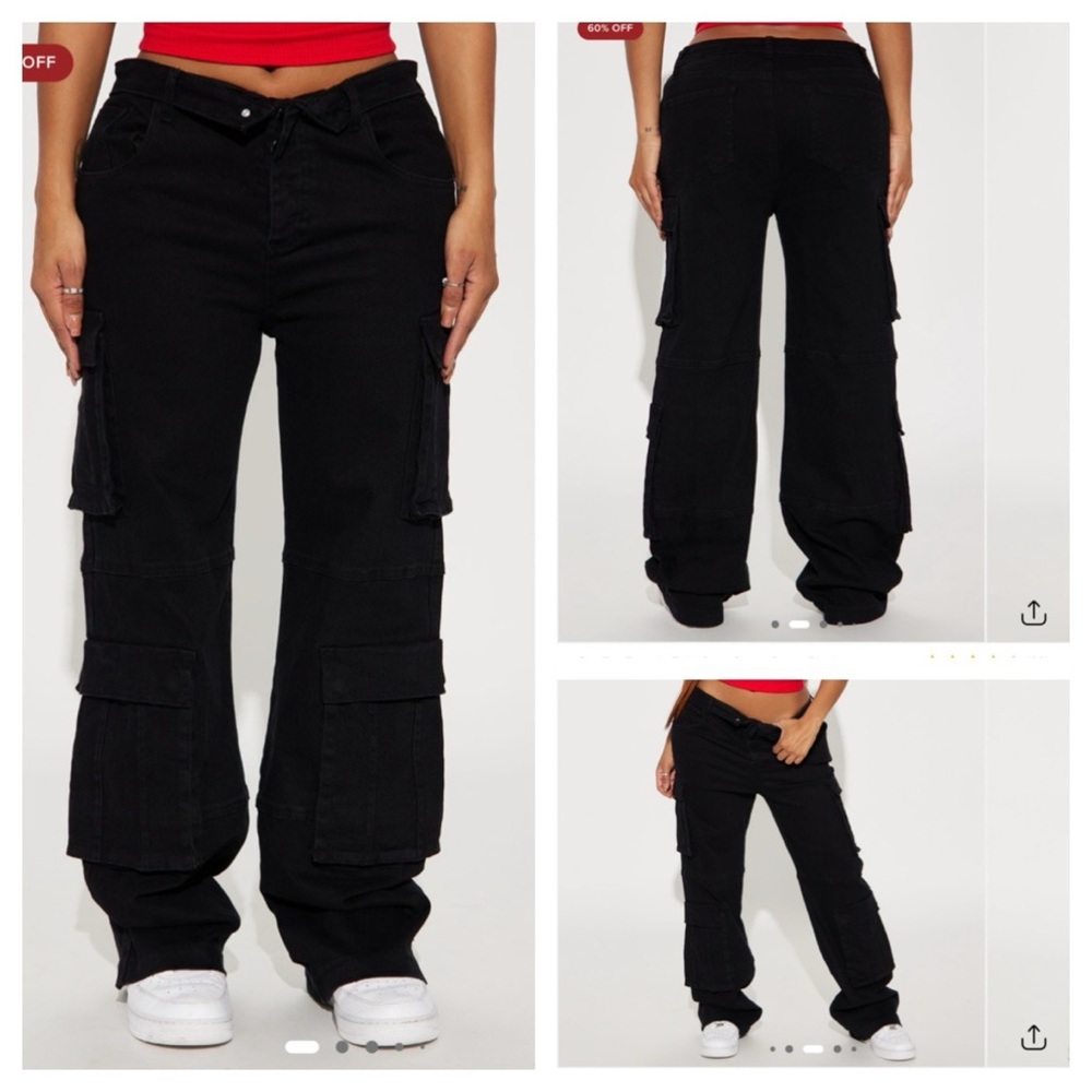 Lot Bundle of 2 Fashion Nova Out for Tonight Fold Over Cargo Denim Pants Small - Picture 3 of 12